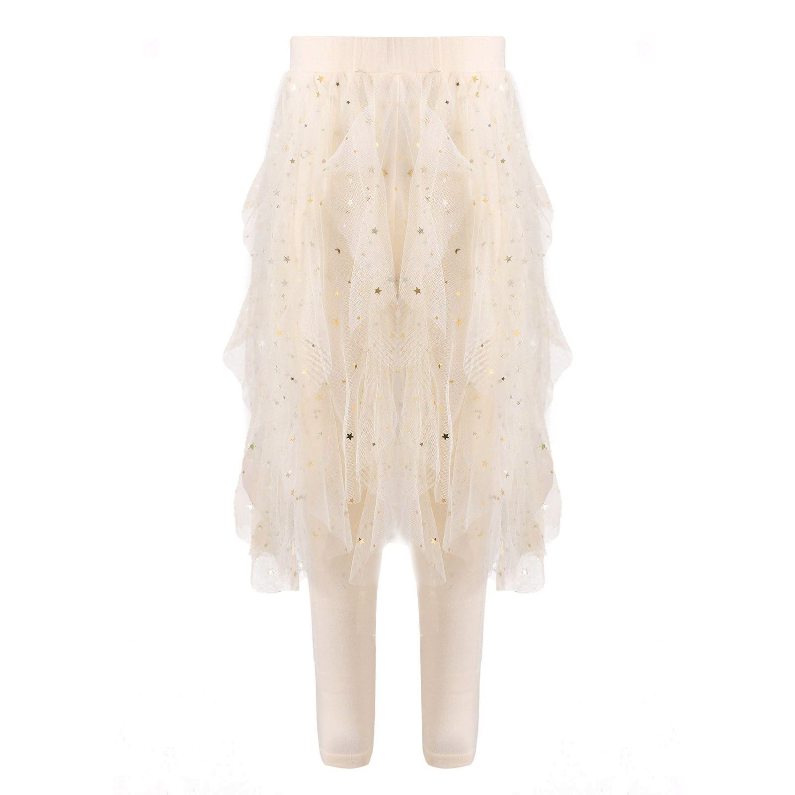 Bambini ragazze abbigliamento Leggings pantaloni con gonne Tutu irregolari vita elastica stelle scintillanti paillettes maglia Tulle culotte collant