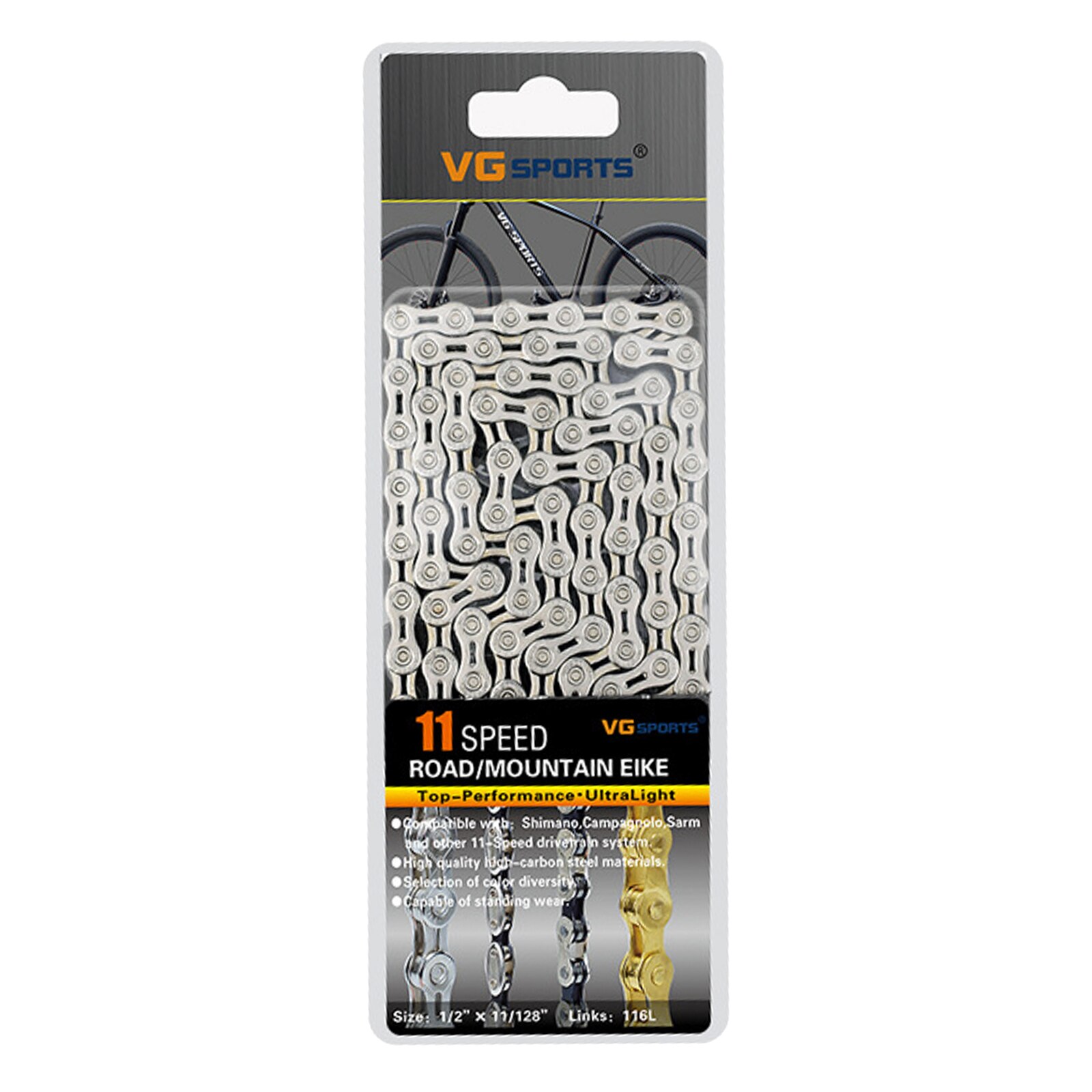 8/9/10/11S 116L Bicycle Chains Half-Hollow Mountain Road Bike Chain Steel High Strength Ultralight Bike Chain Component Parts: 11 Speed Silver