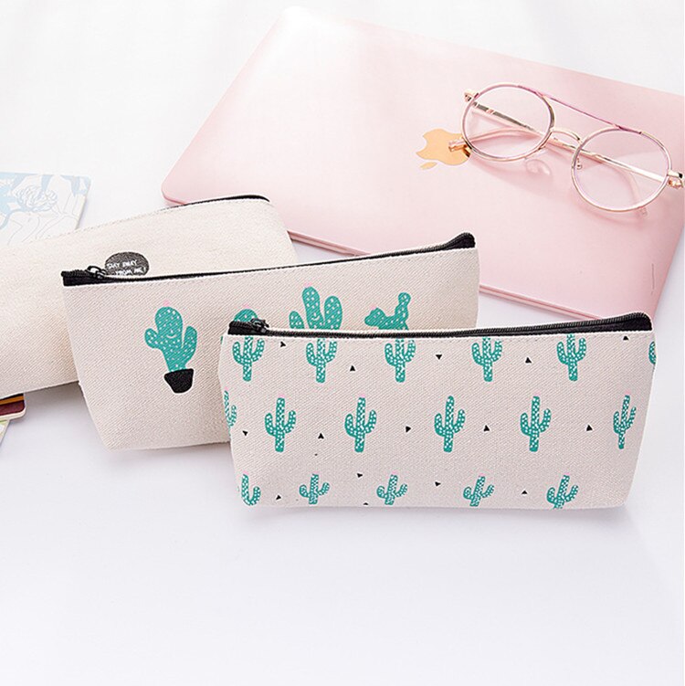 1 Leuke Etui School Etui Grote Cactus Canvas Potlood Gevallen Meisjes Pencilcase School Briefpapier Pensil Case Pen Box