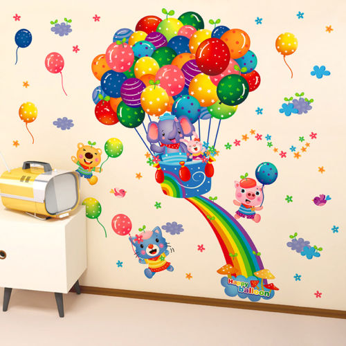Luftballon væg klistermærke til børn baby værelse dekoration tegneserie dyr hjem tapet farverig soveværelse dekoration