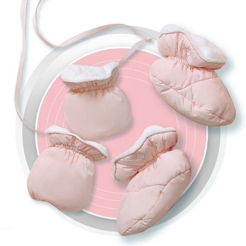 Piumino invernale con cerniera pagliaccetto ispessito per neonato invernale per ragazze ragazzi pompon tuta con cappuccio + guanti + calzino 0-24M