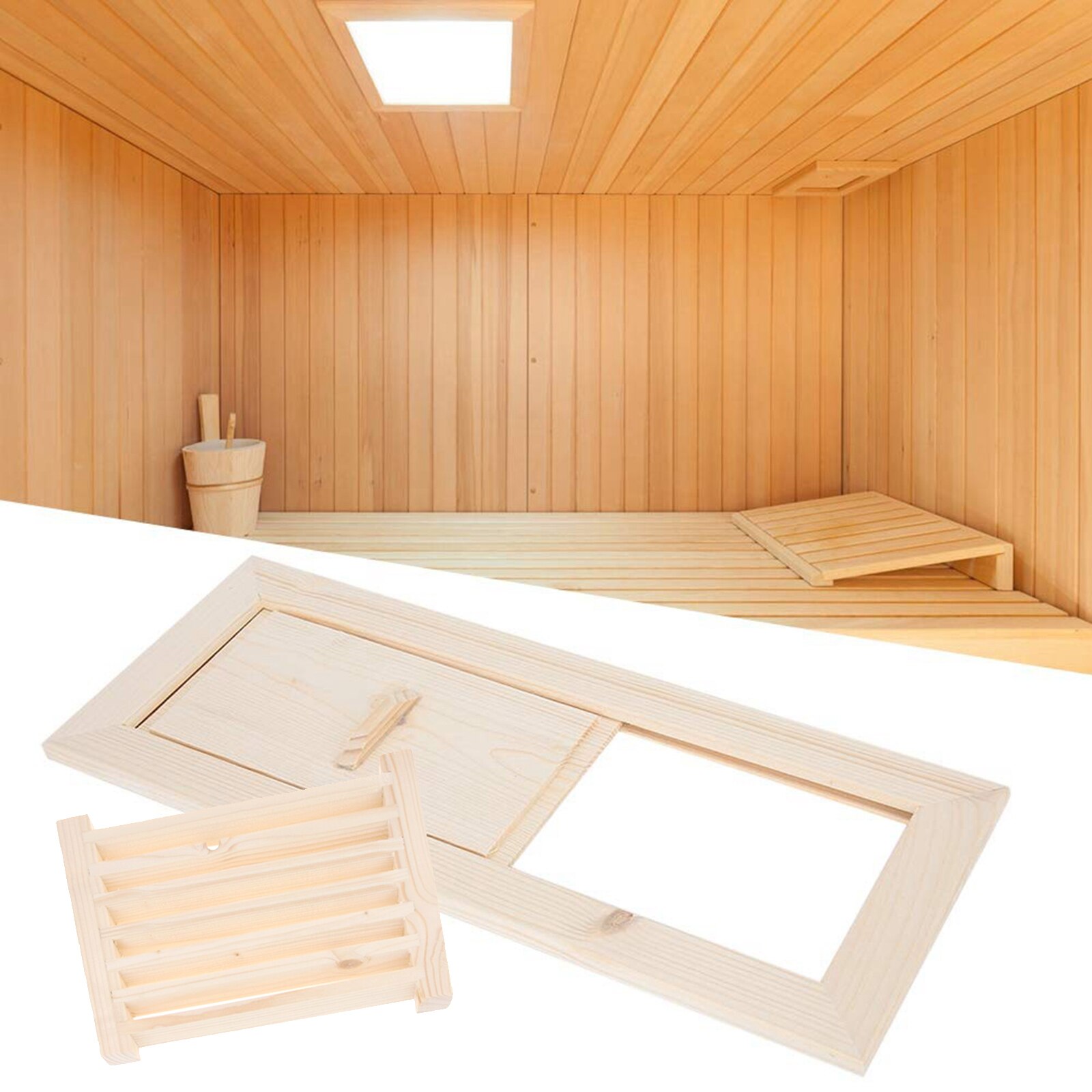 1Set Wooden Rectangle Air Vent With Blind Cover Sauna Grille Ventilation Steam Room Sauna Accessory