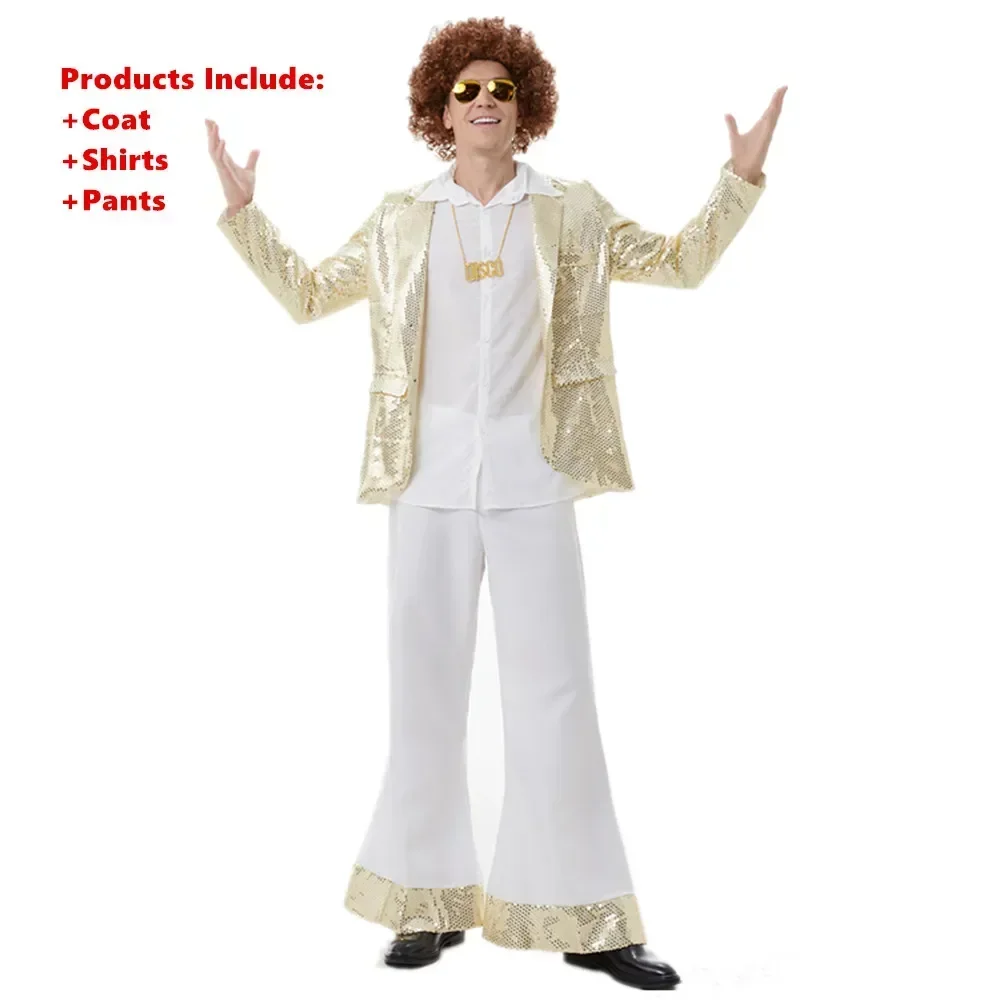 70s costumi da discoteca, costumi cosplay di halloween, vintage 80 , costumi hippy da uomo, pantaloni casual, abiti da festa per festival musicali: Xl