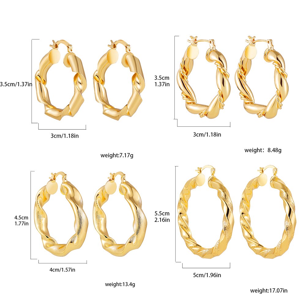 Punk Gothic Goud Koper Oorringen Voor Vrouwen Minimalistische Grote Twist Ronde Chunky Piercing Oorbellen Statement Sieraden