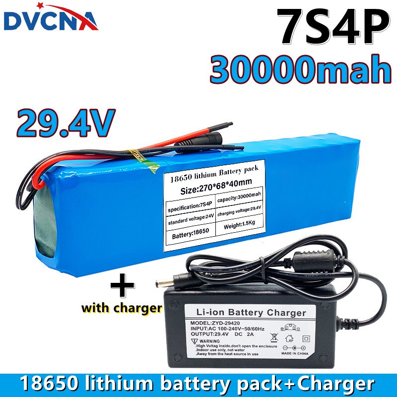 2022 7s4p 30000 Mah Elektrische Fiets Motor Ebike Scooter Lithium-Ion Accu 29.4V 18650 Oplaadbare Batterij + lader