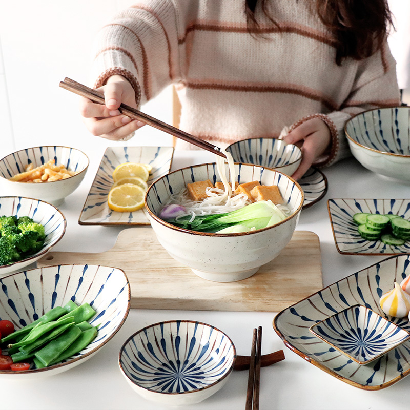 Japanese ceramic cutlery set rice bowl steak dish salad bowl noodle bowl sushi long dish fish plat kitchen decoration