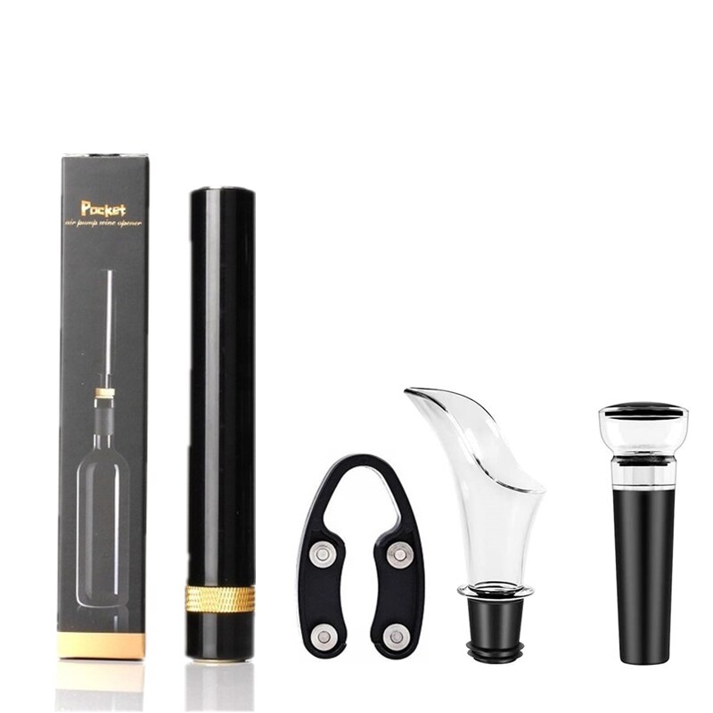 Lufttryk flaskeåbner sæt bærbar manuel proptrækker vin vakuumprop hælde folie skære kit køkken gadgets til hjemmebrug: Guldåbner sæt 2