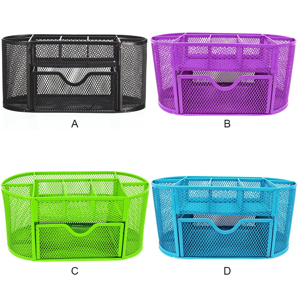 Trieur de bureau multi-fonctionnel 9 tiroirs, en métal maillé, pot à stylo, boîte de papeterie, boîtier, fournitures scolaires, accessoires