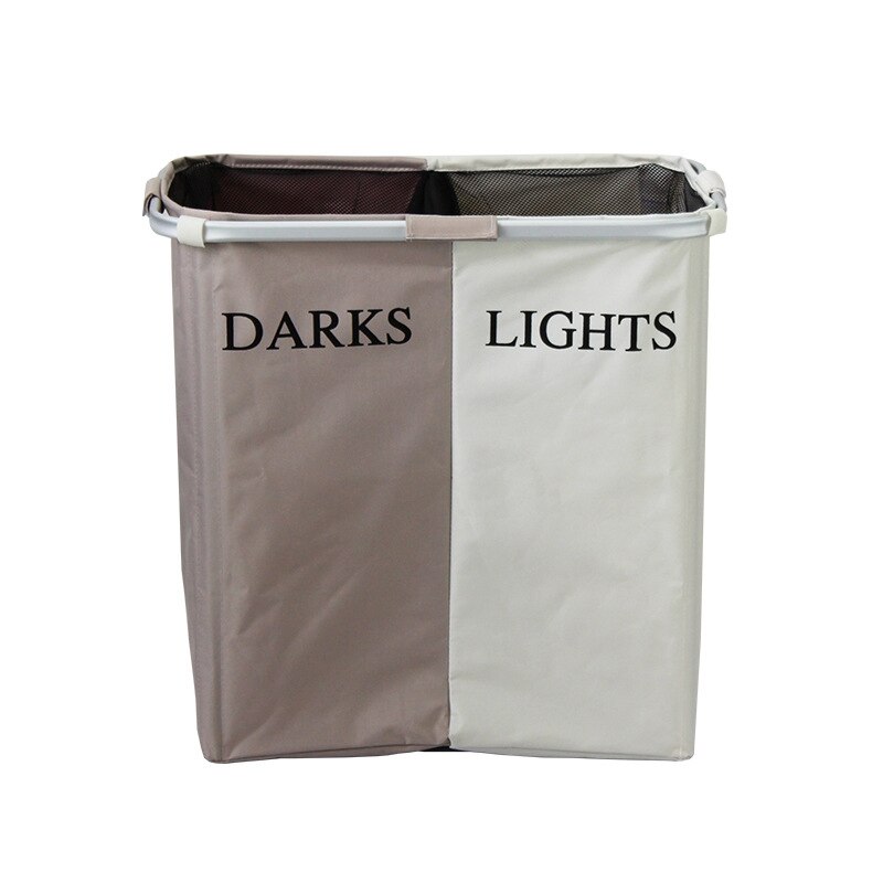 Cesta de ropa sucia plegable, tubo de aluminio, doble rejilla, tela para el hogar, almacenamiento de ropa, cesta de lavandería de dos colores: Caqui oscuro
