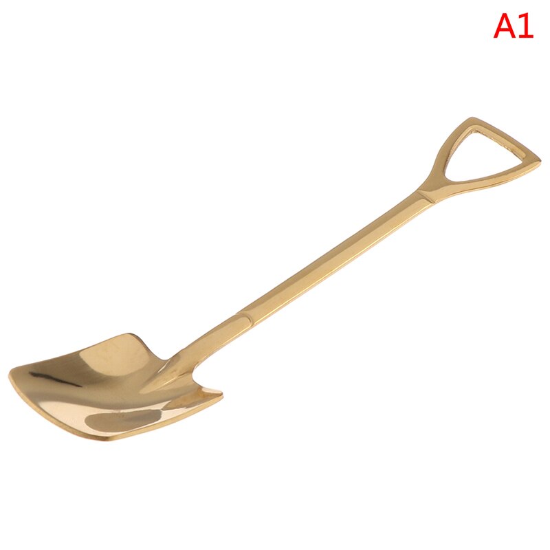 1 st retro spade kaffesked rostfritt stål dessert sked vattenmelon sked glass sked spets spade platt spade gou: Brun
