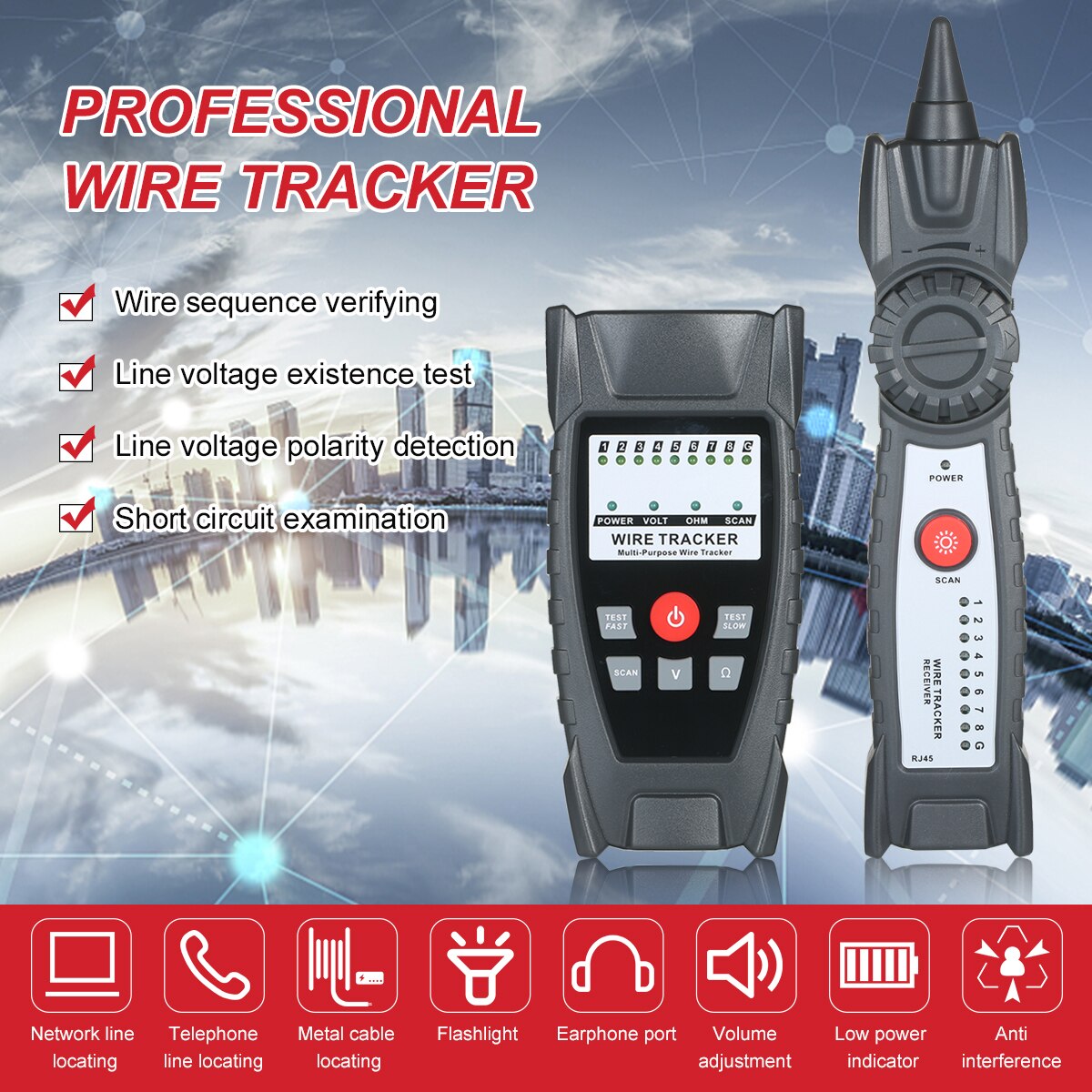 KKmoon Wire Tracker Portable Multifunctional RJ11 RJ45 Cable Tester Telephone & Network Line Finder with Headphone