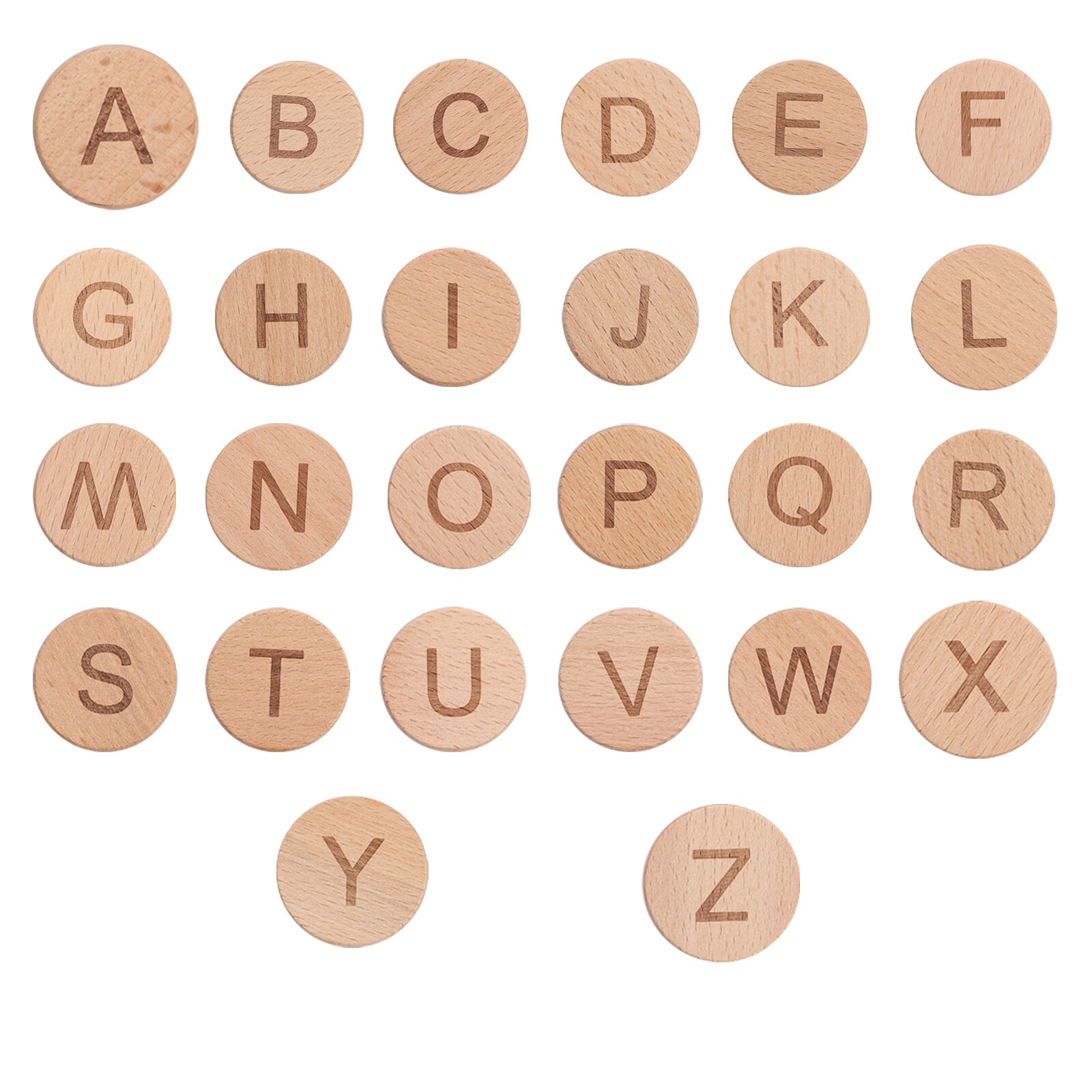 26 Stks/partij Houten Brief Scrabble Letters Blokken Alfabet Ronde Vorm Engels Alfabet Diy Ambachten Voor Baby Naam Puzzel Speelgoed: Default Title