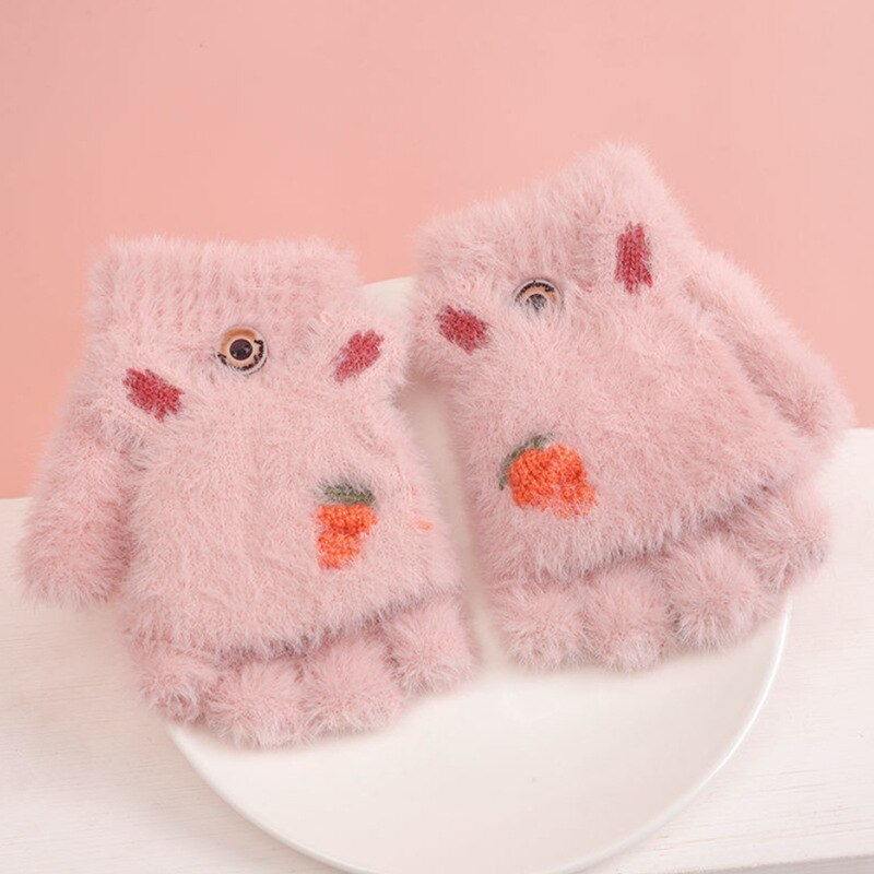 Winter freundlicher Handschuhe Nette Karikatur Halbe Finger Weiche Warme Kleinkind freundlicher Fäustlinge Für Jungen Mädchen Zeug 3-12Y: hell Rosa