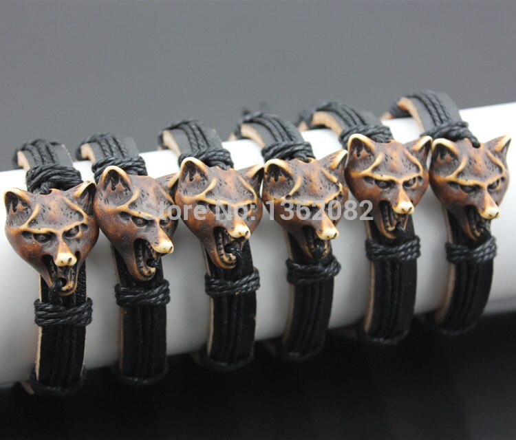 Senhua! seje drenge håndvævede amulet ulvehoved charme læderarmbånd surfer armbånd  mb85