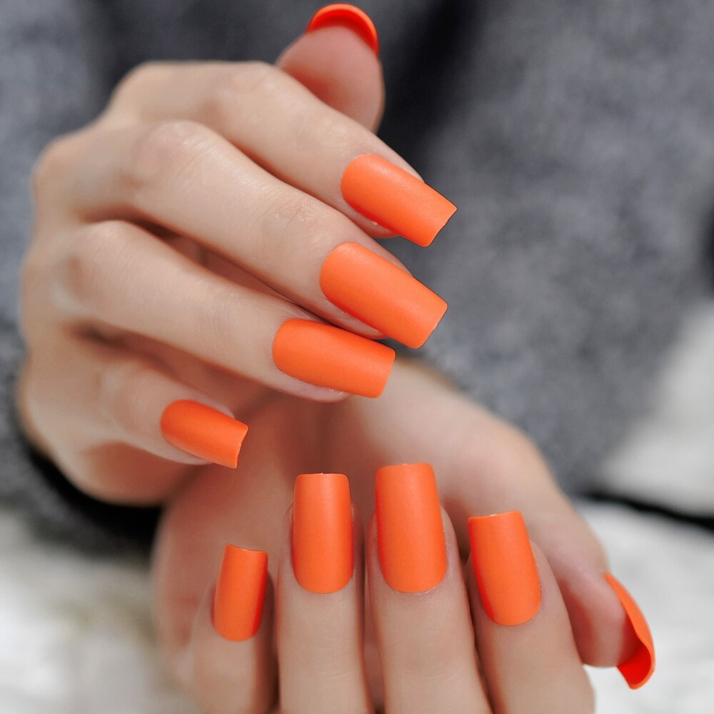 Rough Matte Square False Nails Dark Purple Frosted Acrylic Artificial Nails Medium Manicure Tips 24pcs: L5123