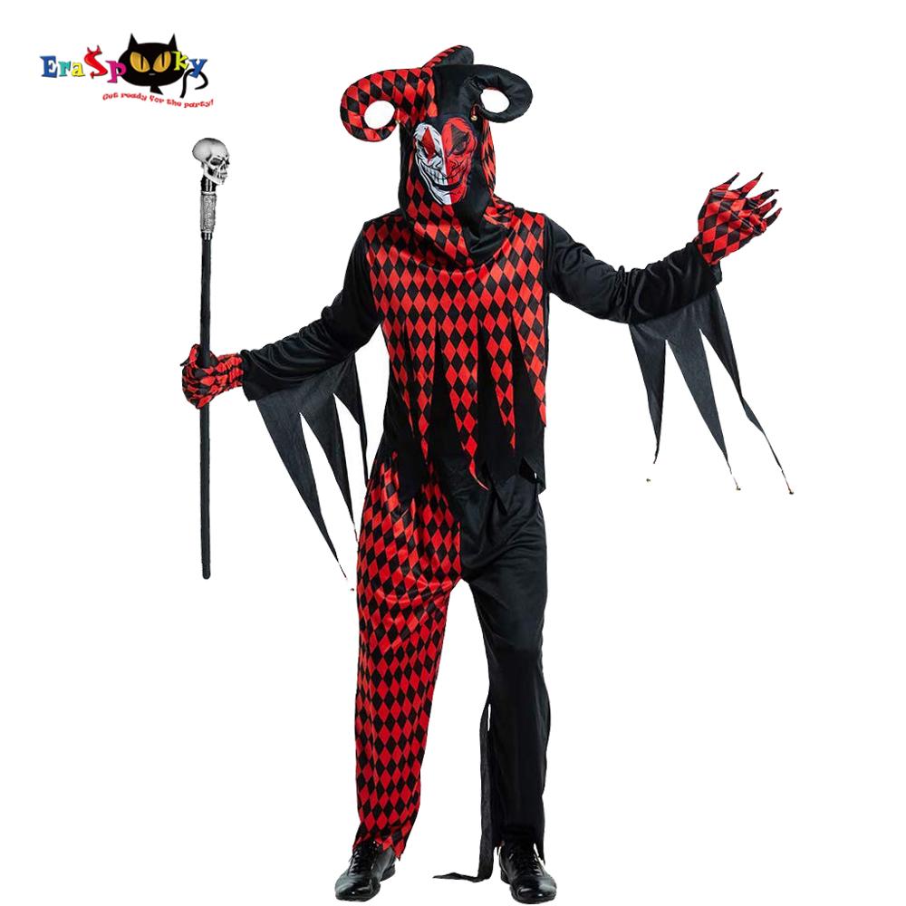Homens horror balck palhaço traje cosplay adulto assustador gótico assassino circo festa de halloween roupa carnaval páscoa purim fantasia vestido: M