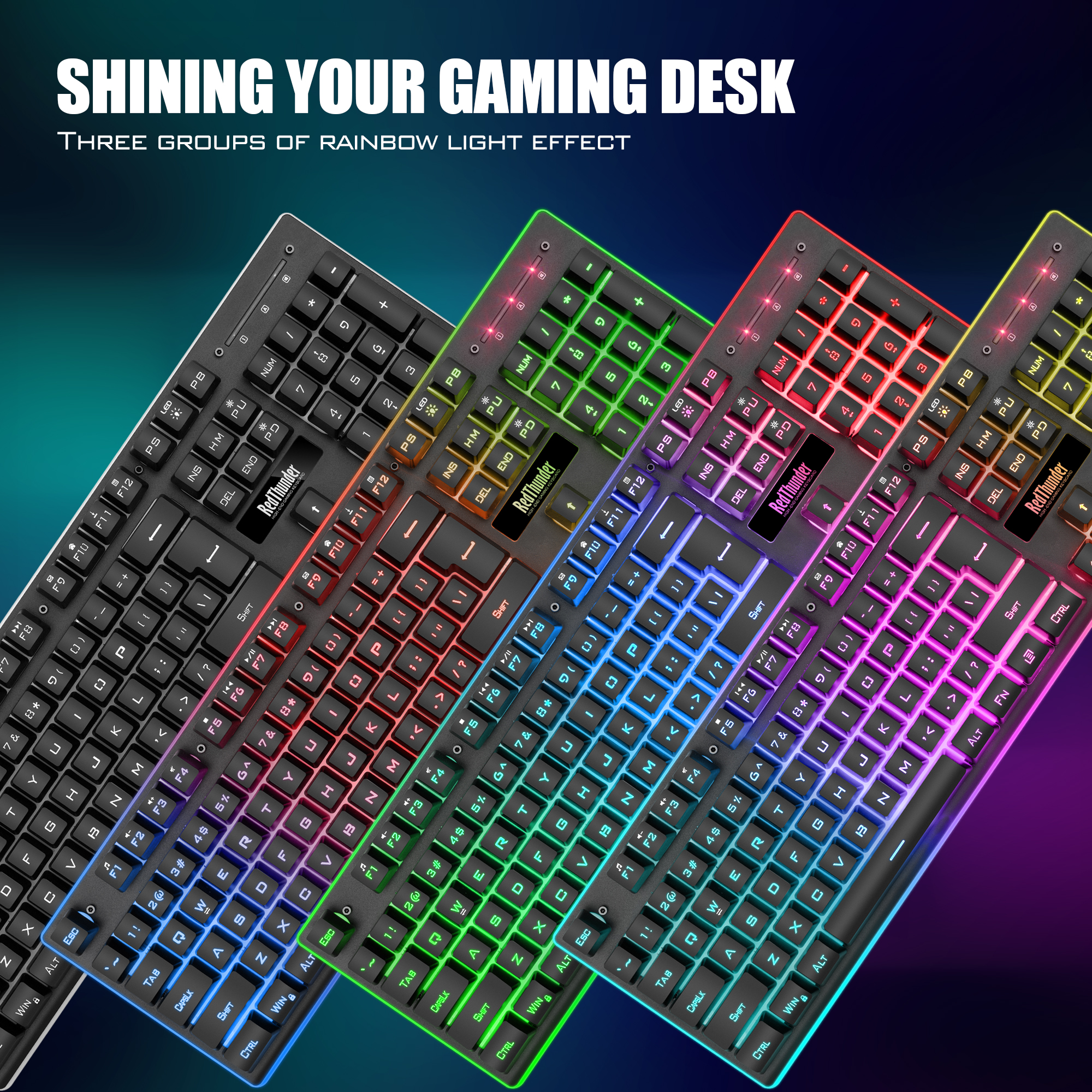 RedThunder-teclado inalámbrico K10 para juegos, recargable, sensación mecánica, retroiluminado con LED, 2,4g, para PC, Mac, PS