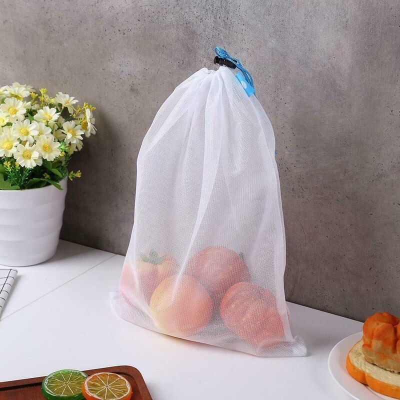 5 stk/sett gjenbrukbare nettingposer frukt og grønnsaker leker mangfoldig oppbevaringsorganisator matoppbevaring emballasje bag hjem kjøkkenverktøy