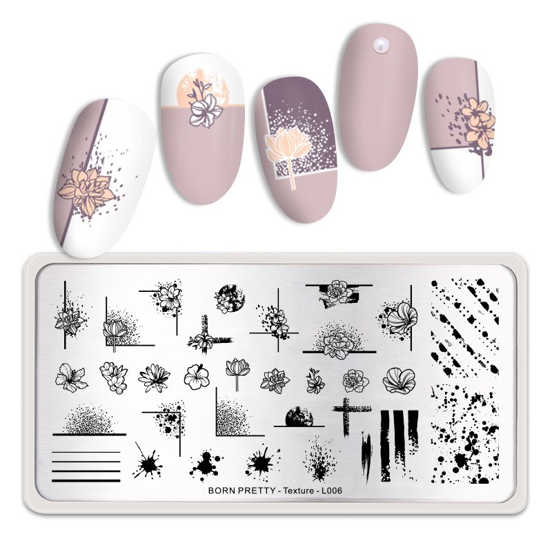 Født smuk nail art stempel skabelon blomst blonder geometri billeder stål nail art stencil blomstertema manicuring: Bp-t -l006