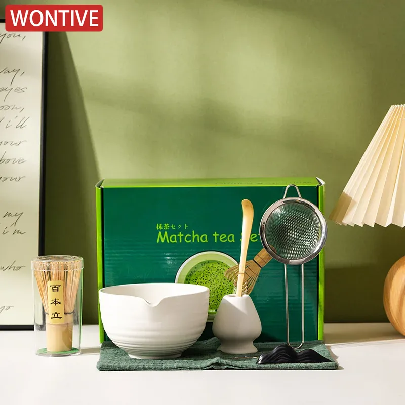 Ensemble de fabrication de Matcha japonais, brosse Matcha en bambou, bol Matcha exquis, boîte avec fouet, outils à thé somptueux, grands , 1 à 7 pièces