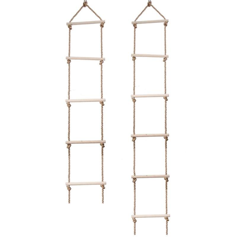 Bambini ragazzo scaletta da arrampicata giocattoli per il Fitness pioli in legno scala in corda bambini arrampicata Indoor Outdoor Garden bambini Sport corda altalena: 5-level ladder