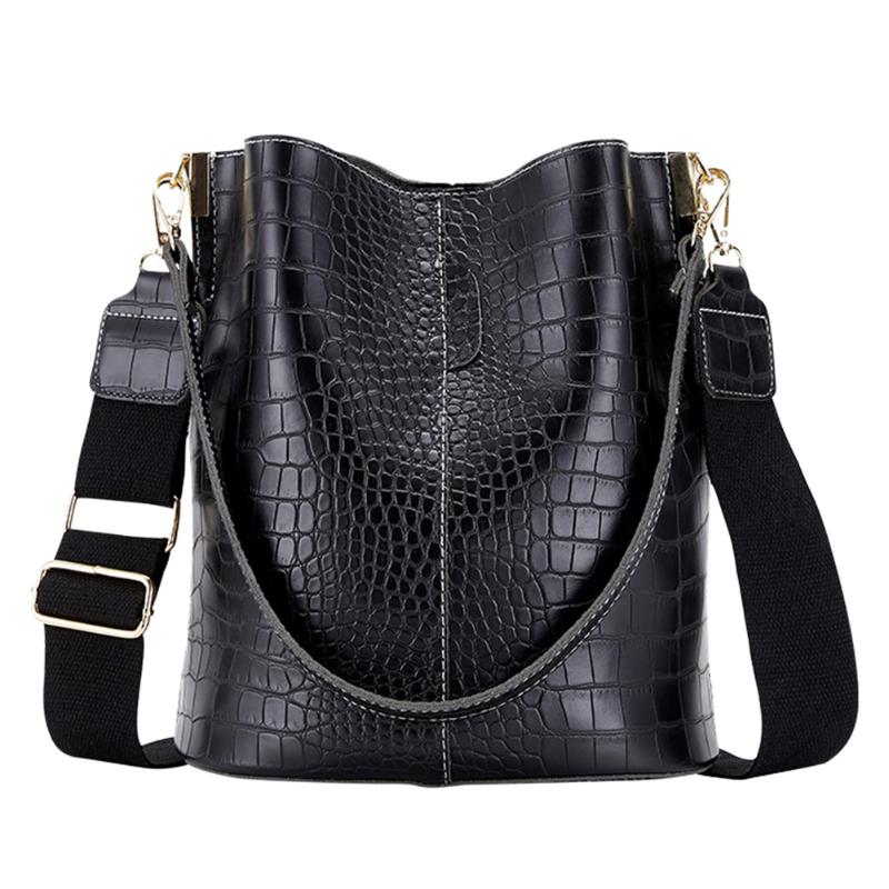 Bandoleras clásicas de piel sintética con patrón de cocodrilo para mujer, bandolera de hombro, bolso de mano, bolsas de compras para viaje: Black