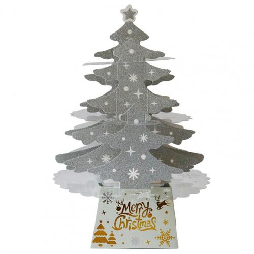 1 Set LED Christmas Tree Shape Card Stake Display Handmade Beautiful Cardboard Card Stake Decor for Home: Silver Without Light