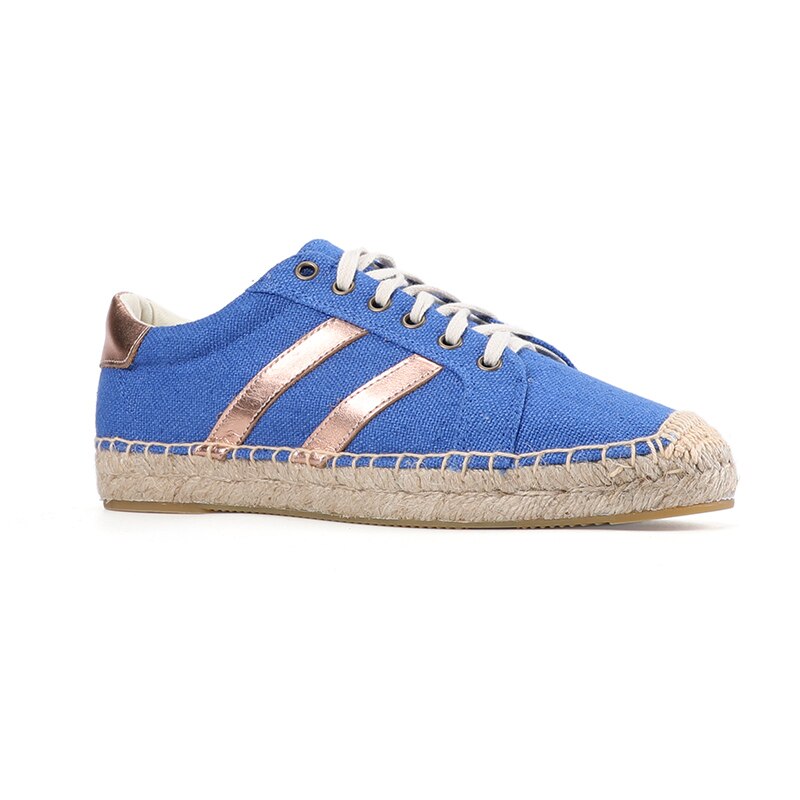 Calçado feminino com cores mistas, espadrille robusto com cadarço baixo sapatos de lona,: Azul / 7