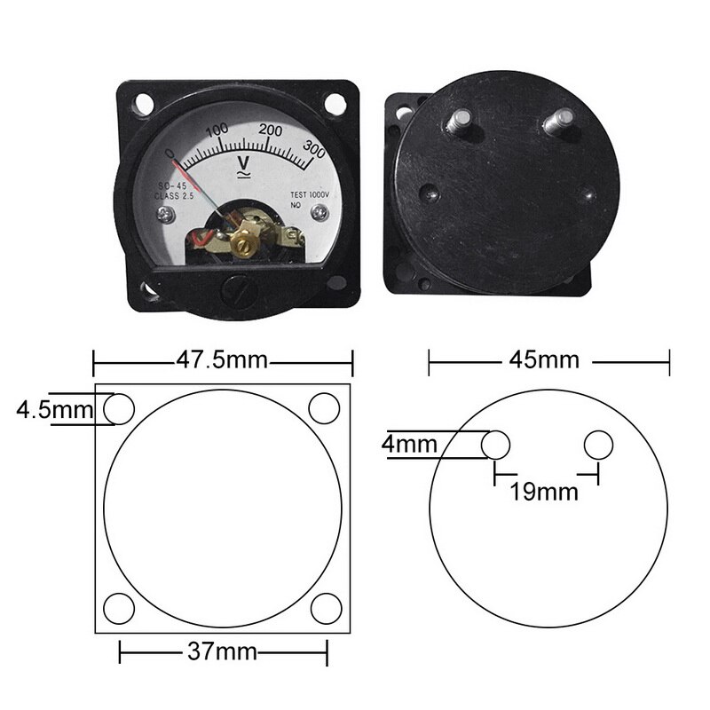 Mini Voltage Analog AC 0-300V Round Analog Dial Panel Meter Voltmeter Gauge Black AC Voltage Analog Panel Voltmeter SO-45