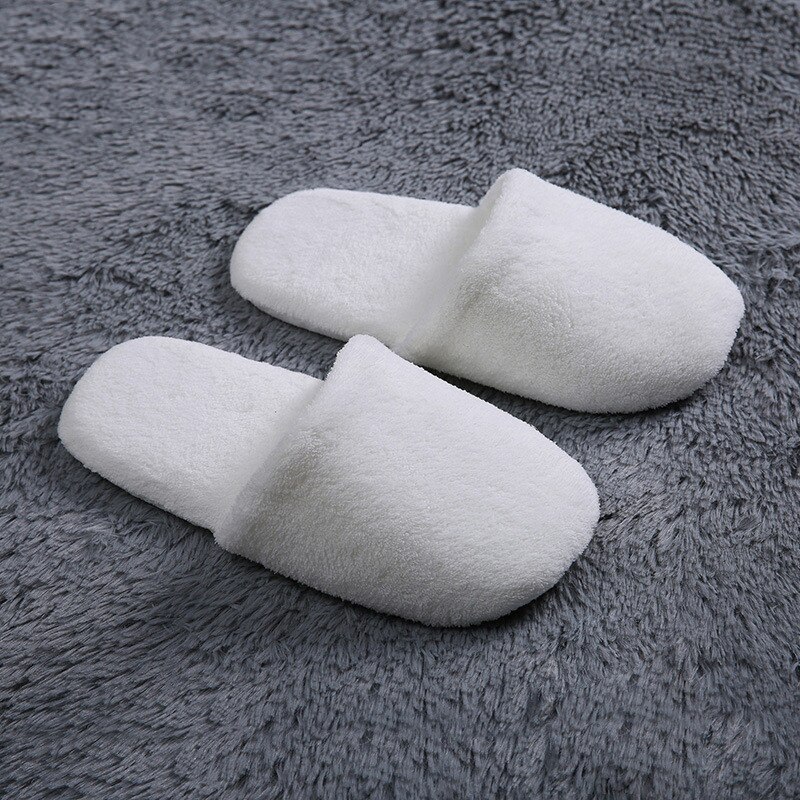 Zapatos de pan de terciopelo Coral para mujer, Zapatillas de casa, Hotel, desechables, cálidas, de algodón para interior, , 1 par: Blanco