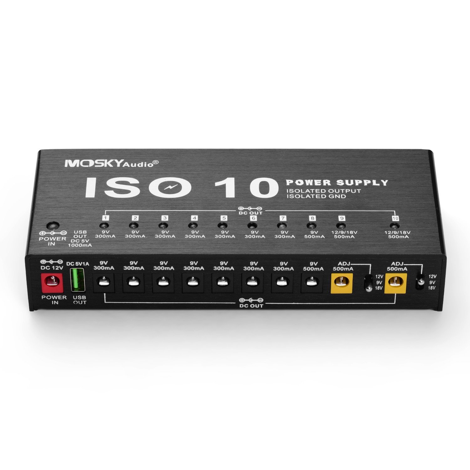 Mosky ISO-10 Gitaar Effect Voeding Station 10 Geïsoleerde Dc Uitgangen &amp; Een 5V Usb Uitgang Voor 9V 12V 18V Gitaar Effecten