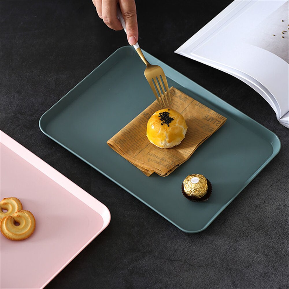 Large Plastic Serving Tray Kitchen Rectangular Tray Organizer Storage Plate Decorative Party for Fruit Dessert Home Kitchen