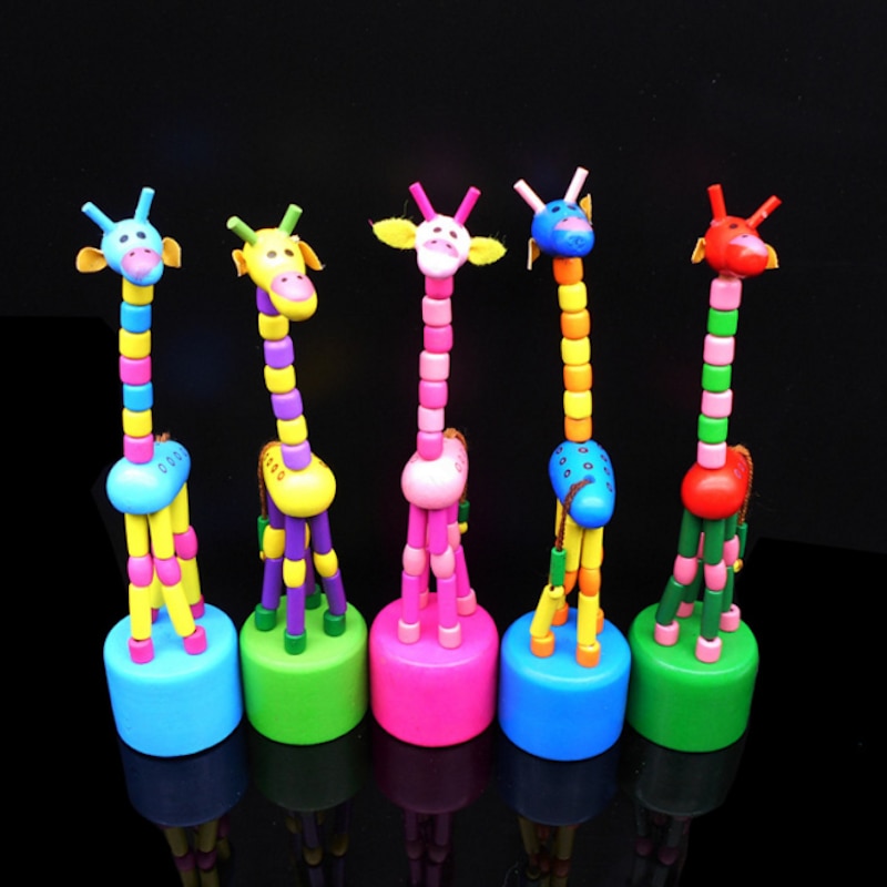 Kids Intelligence Toy Dancing Stand Colorful Rocking Giraffe Wooden Toys Levert For Children Random Color