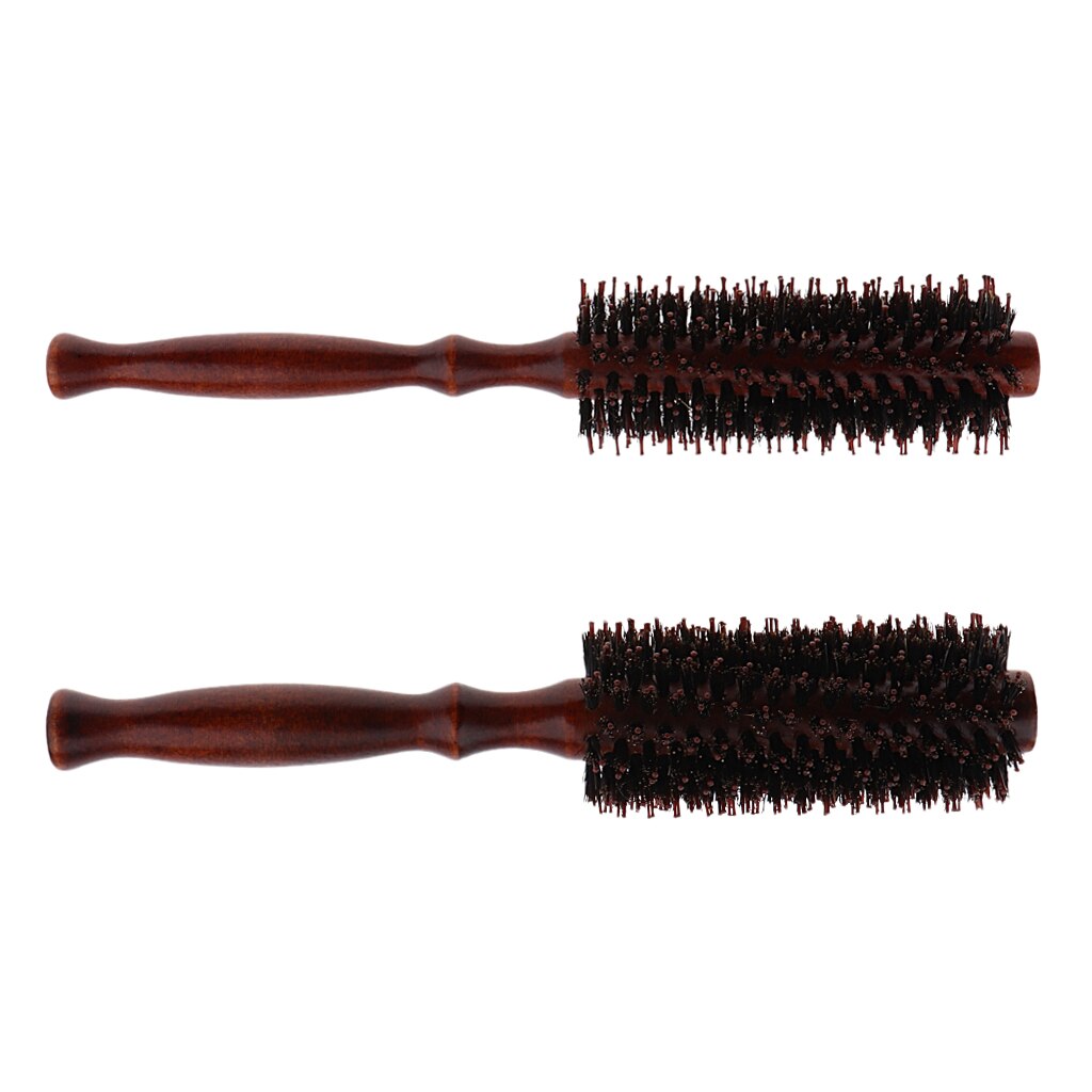 2x Unisex Adult Brown Round Hairbrush Hair Styling Brush Hairdressing Brus