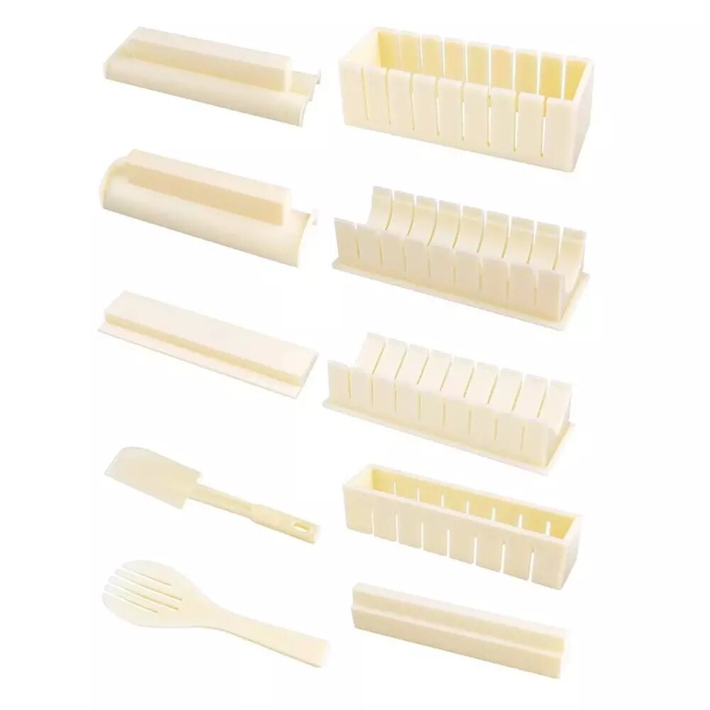 Sushi Maker Equipment Kit Japanese Rice Ball Roll Mold Bazooka Multifunctional Mould Making Sushi Tools Kitchen Gadgets Black: 10 Pcs set