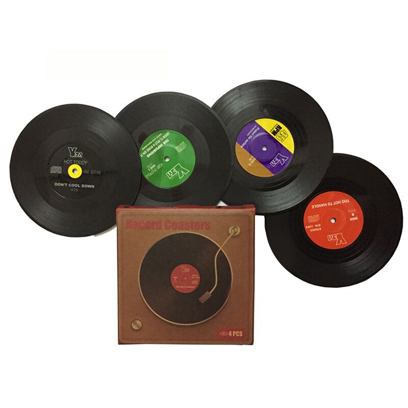 2/4/6pcs vinil record coaster esteira de mesa resistente ao calor antiderrapante bebida coaster esteira de mesa criativo copo de café coaster: 4pcs