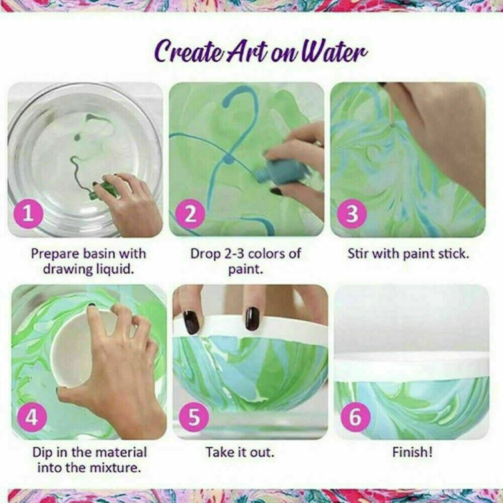 6 Colors Marbling Painting Kit DIY Painting Water Marbling Paint Art Set for Child beginners