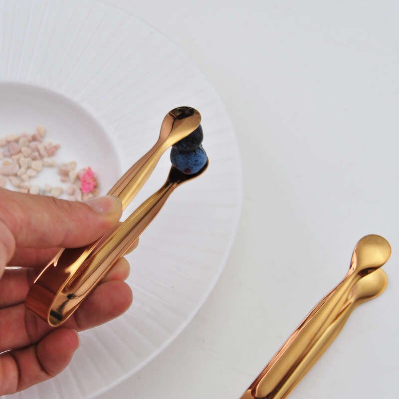 Rose Gold Color Stainless Steel Food Tongs Round Food Steak Clamp Ice Bread Sugar Clip Kitchen Cooking Utensil 10.5*5.5 cm 1 PC