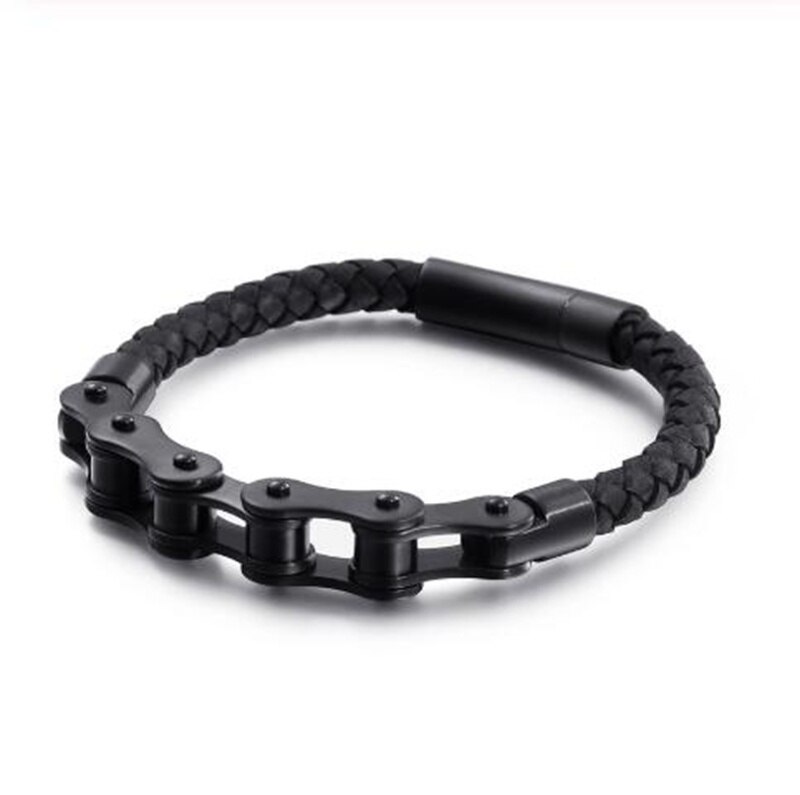 Punk Schwarz Edelstahl Fahrrad Kette Leder Armband männer Rock Partei Biker Schmuck: Default Title