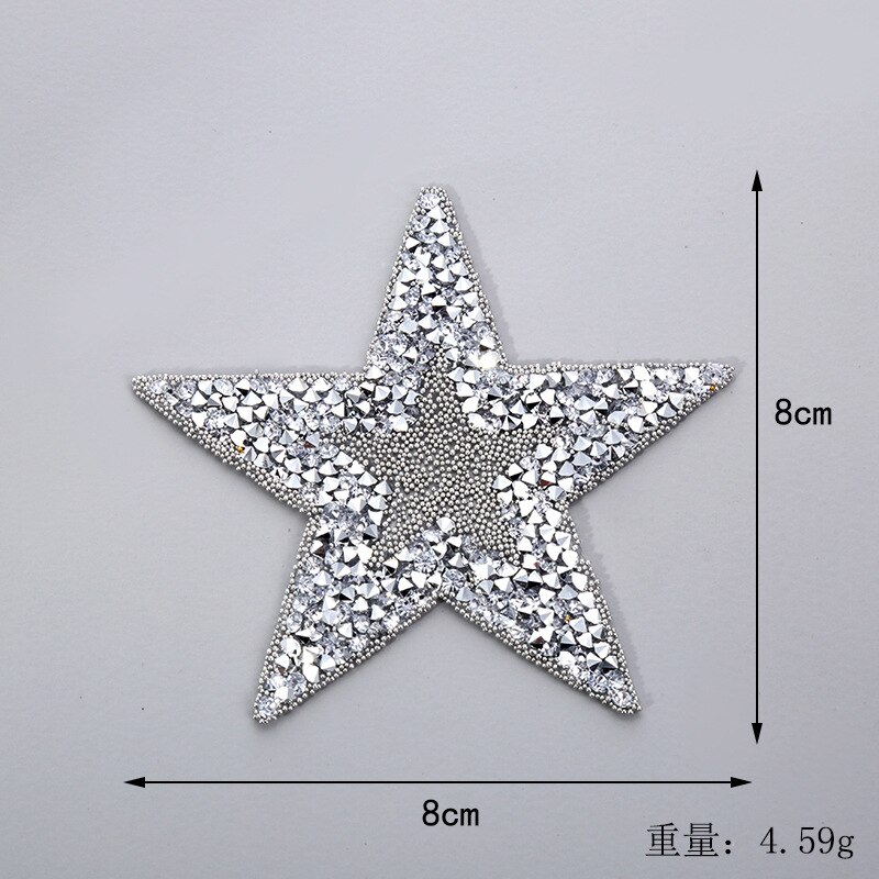 Ster Applique Ijzer op Patch Patches voor Kleding Stickers Pailletten Patch Diy Patch Leuke Kralen Parches Bordados Para Ropa: 8cm 1