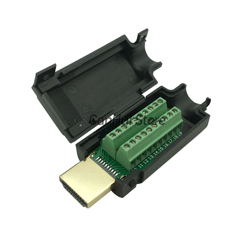 Conector sin soldadura con cubierta negra, terminal de Conexión macho HDMI 19P, 1 ud.