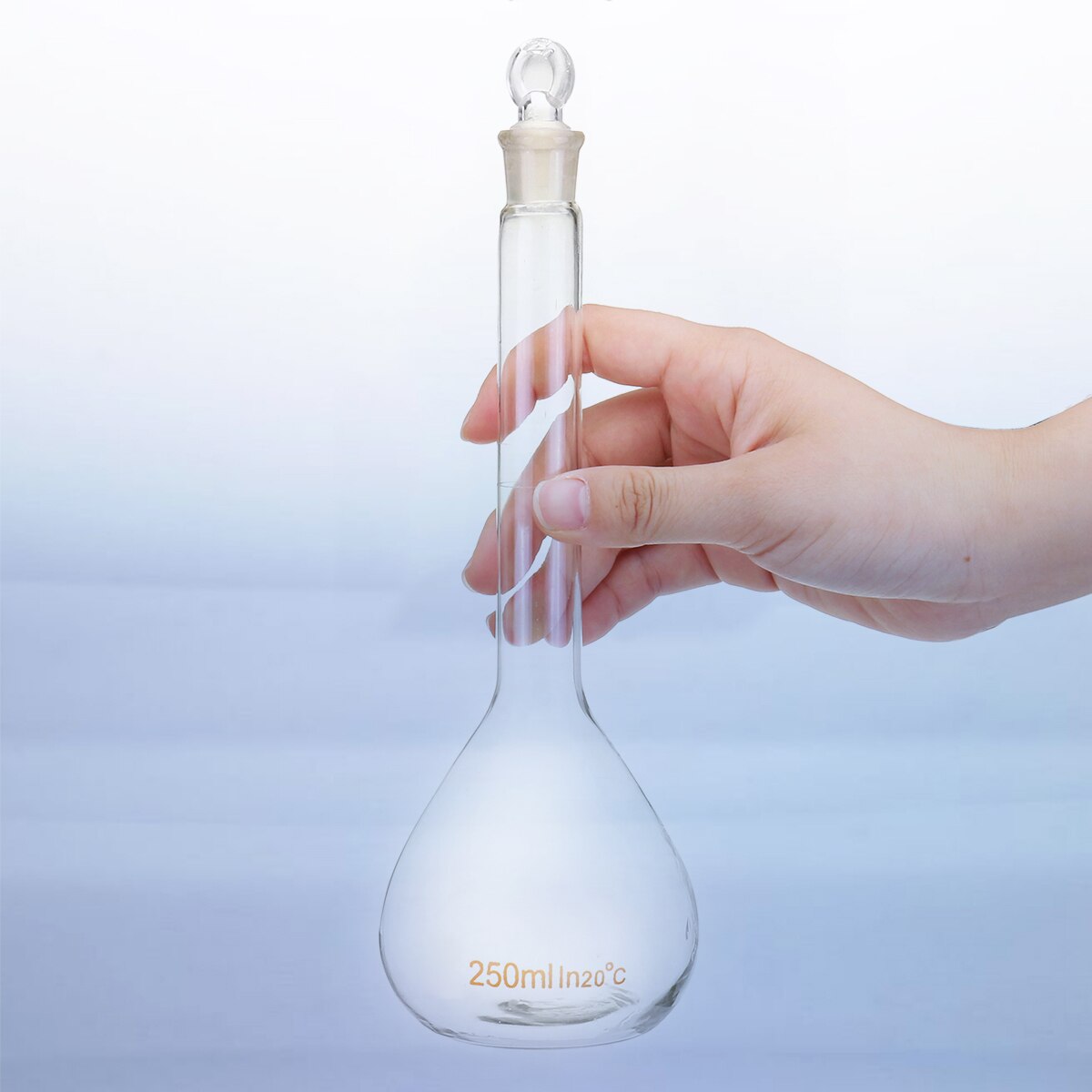 250ml Transparent Flask Glass Clear Glass Volumetric Flask with Stopper Lab Chemistry Glassware for School Teaching Lab Supplies