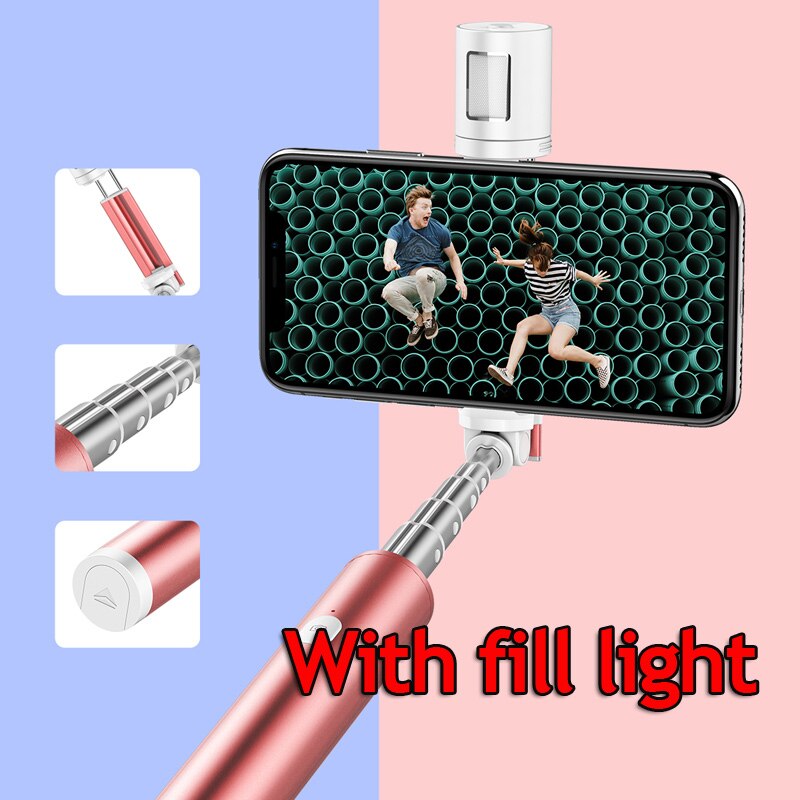 Palo de Selfie Universal de roca palo de Selfie plegable Mini extensible Luz de relleno Selfie palo para iPhone XS Samsung note 9 Xiaomi mix 3: fill light Pink