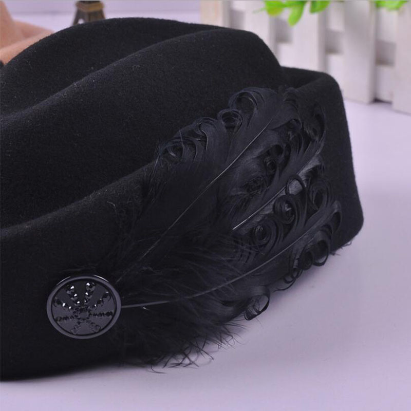 Australian Hats Wool Feather Bow Airline Stewardess White Women&#39;s Fedora Caps Formal Lady Hat Royal Style Domechapeu