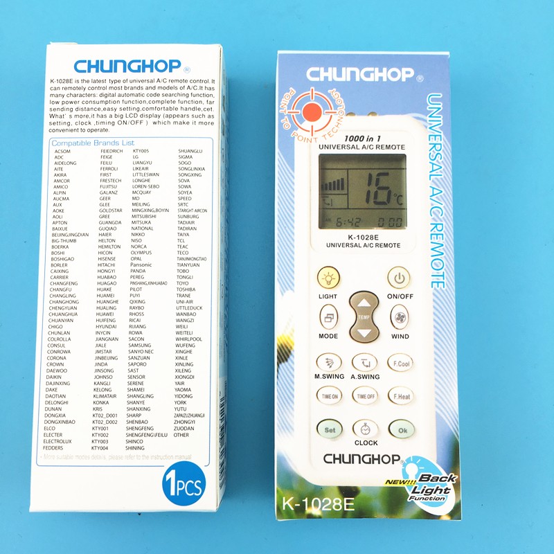 1000 in 1 K-1028E For CHUNGHOP Universal Wireless Remote Control AC Digital LCD Remote Control for Air Conditioner