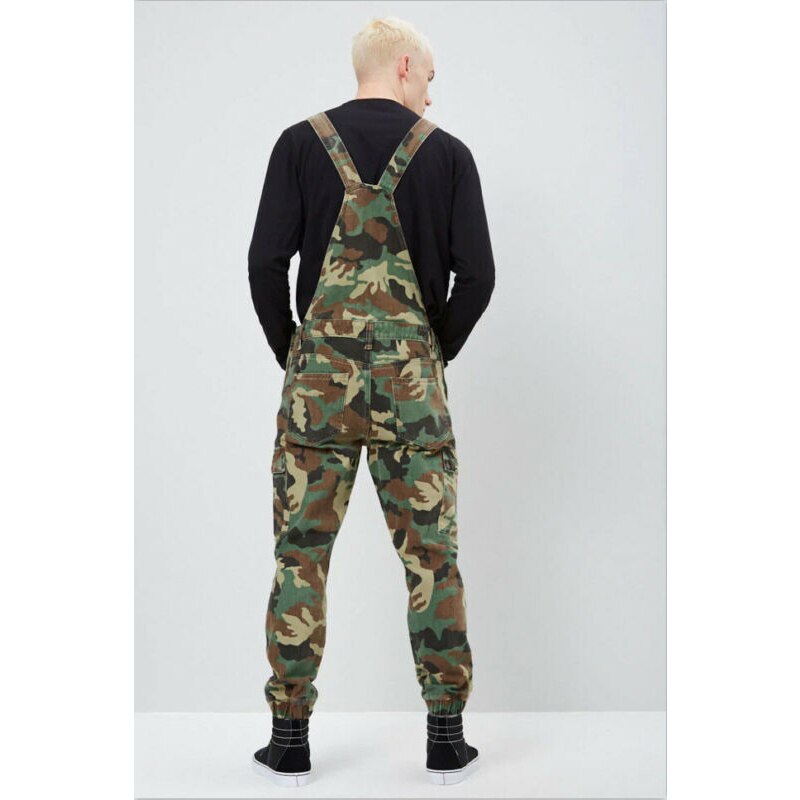 Salopette Camouflage en Jean vieilli homme salopette à bretelles Moto Biker Jean pantalon jeune