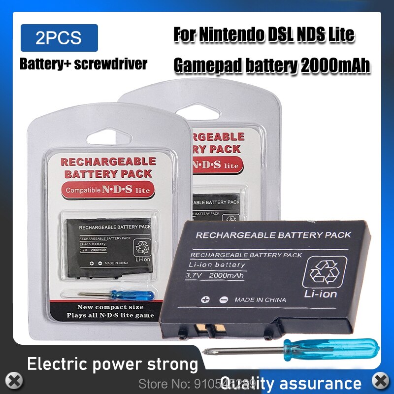 2000mAh Battery + Tool Pack Kit for Nintendo DSL NDS Lite NDSL 3.7V Rechargeable Lithium-ion Replacement Li-ion Battery: 2PCS