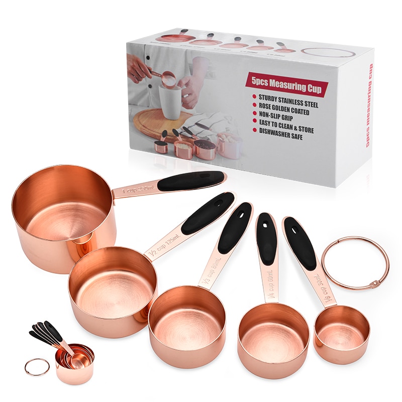 5Pcs Stainless steel Measuring Cups Set Luxury Copper Plated Kitchen Measuring Tools For Baking Coffee Tea