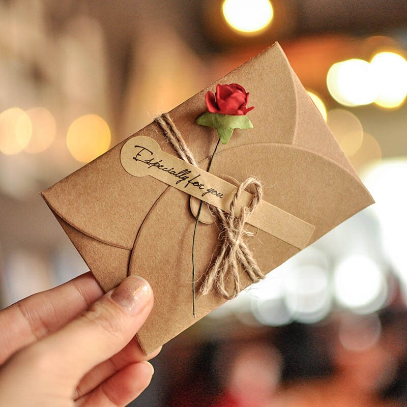 1PCS Vintage Kraft Paper Greeting Card DIY Handmade Dried Flower Thank You Card Valentine's Day Handwritten Blessing