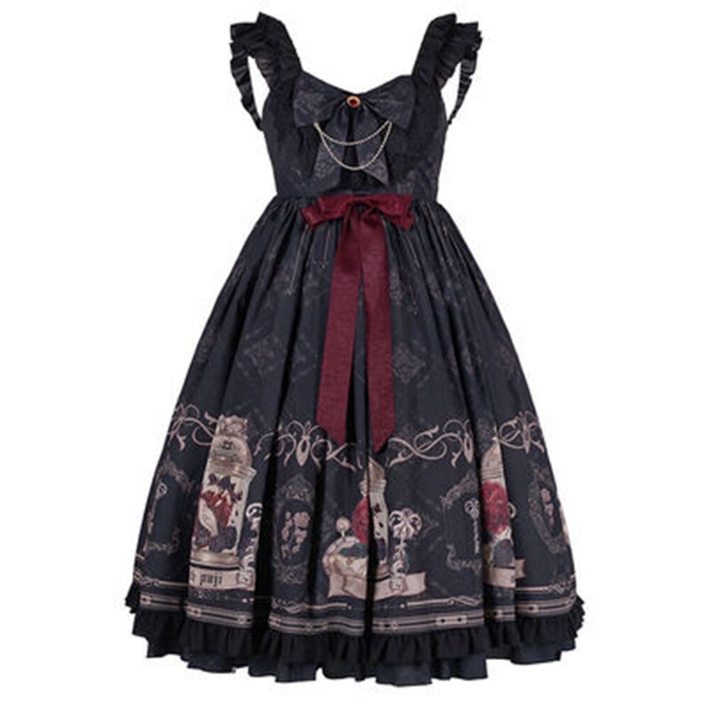 Lolita JSK Vestito usignolo Jsk Gotico Nero Scuro Vintage ▾ Vittoriano Principessa Vestiti Da Partito Straped Senza Maniche Abiti AFC618